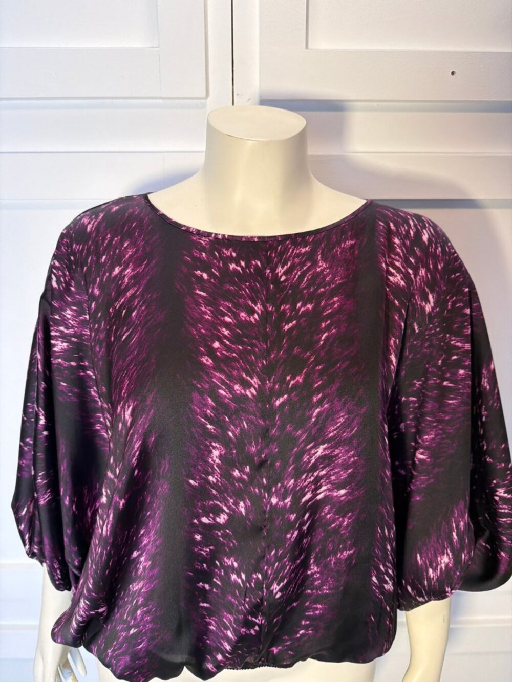 Vibrant Batwing Top with Purple Abstract Print